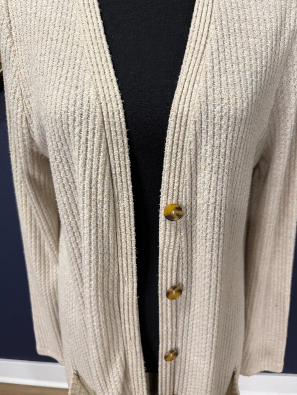 Nine Britton Oatmeal Ribbed Knit Button Front Duster Cardigan | L - Picture 2 of 7